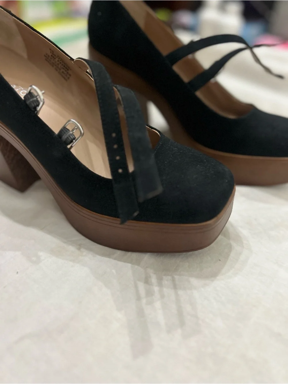 Black Suede Platform Mary Jane Pumps size 8M.